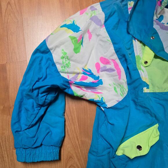 Vintage Isle Plus Track Set Womens 1X Plus Blue Floral Windbreaker Jacket 80s - Picture 2 of 16